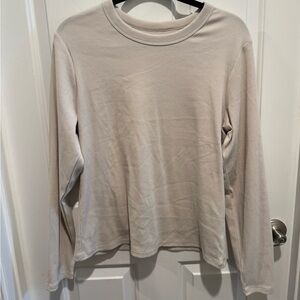 Old Navy Cream Ribbed Long Sleeve Snug Fit Top Size XL